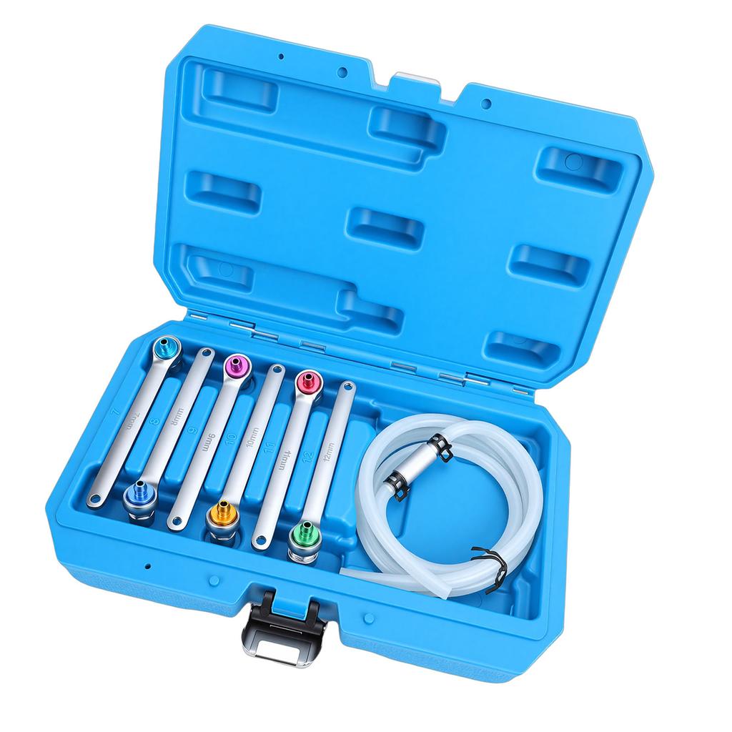 7pcs Brake Bleeder Wrench Set 7 8 9 10 11 12mm Brake Bleeding Wrench Kit with Check Valve Hose for Vehicles
