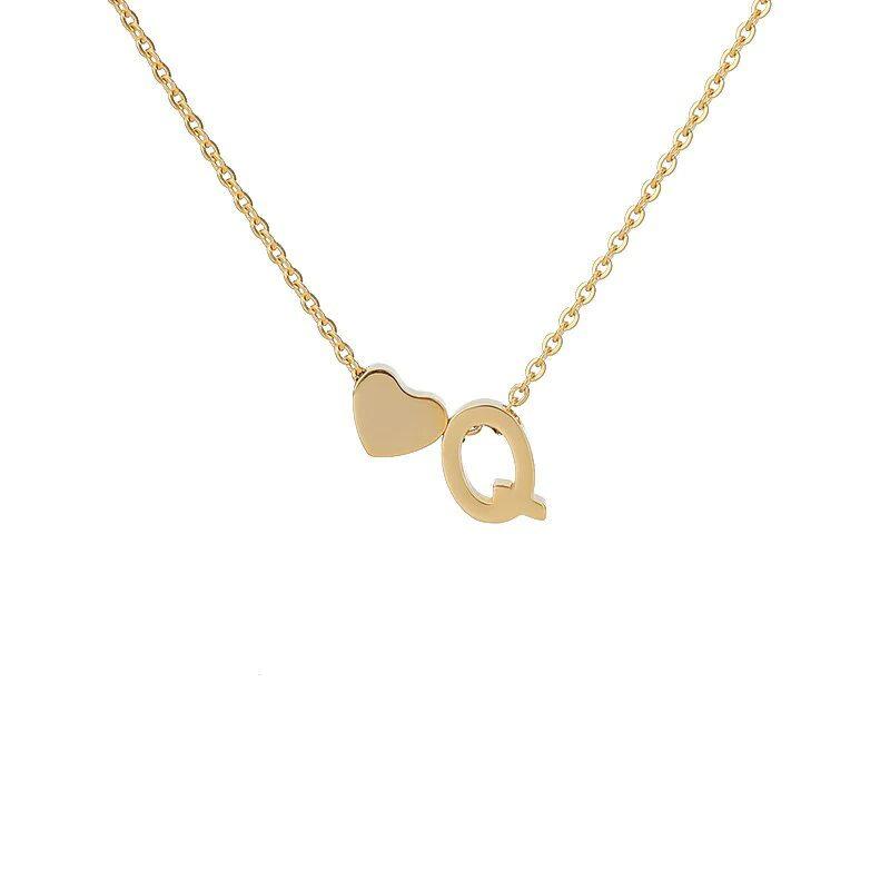 Stainless Steel Gold Heart & Alphabet Bead Necklace A-Z