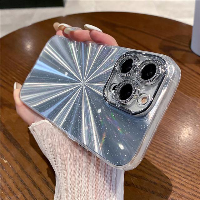 For iPhone 15 Pro Max Luxury Colorful Pattern Soft Frame Phone Case For iPhone 11 12 13 14 16 Plus Glitter Lens Protective Cover