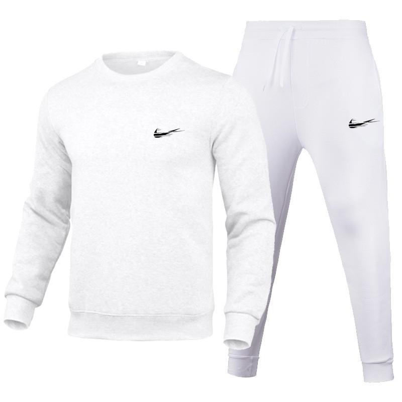 Mens Long Sleeve Crew Neck Tracksuit Solid Color Print Casual Sportswear Set Daily Wear