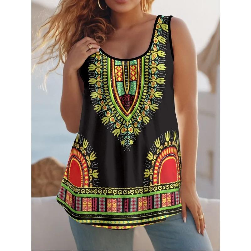 Women's 3D Printed O-Neck Vest Casual Sports Sleeveless T-shirt