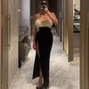Vintage Feather Sexy Party Dress Women Slash Neck Elegant Long Dress Office Lady High Waist Split Slit Evening Dresses 30316