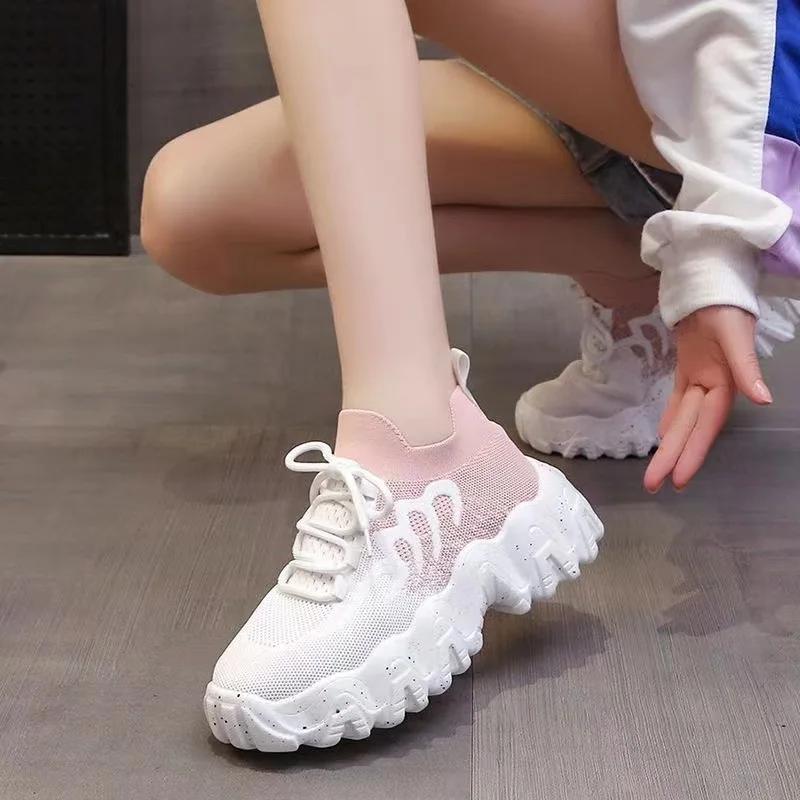 Mode Dicke Sohle Damenschuhe Herbst Neu Koreanischer Stil Gemischte Farben Sneaker Damen Mesh Atmungsaktive Freizeitschuhe für Damen2024