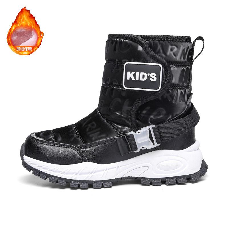 

Детские зимние ботинки для мальчиков и девочек, флисовые, теплые, большие, хлопковые, повседневные, водонепроницаемые, для детей среднего и старшего возраста, для улицы, трансграничные 38 чёрный