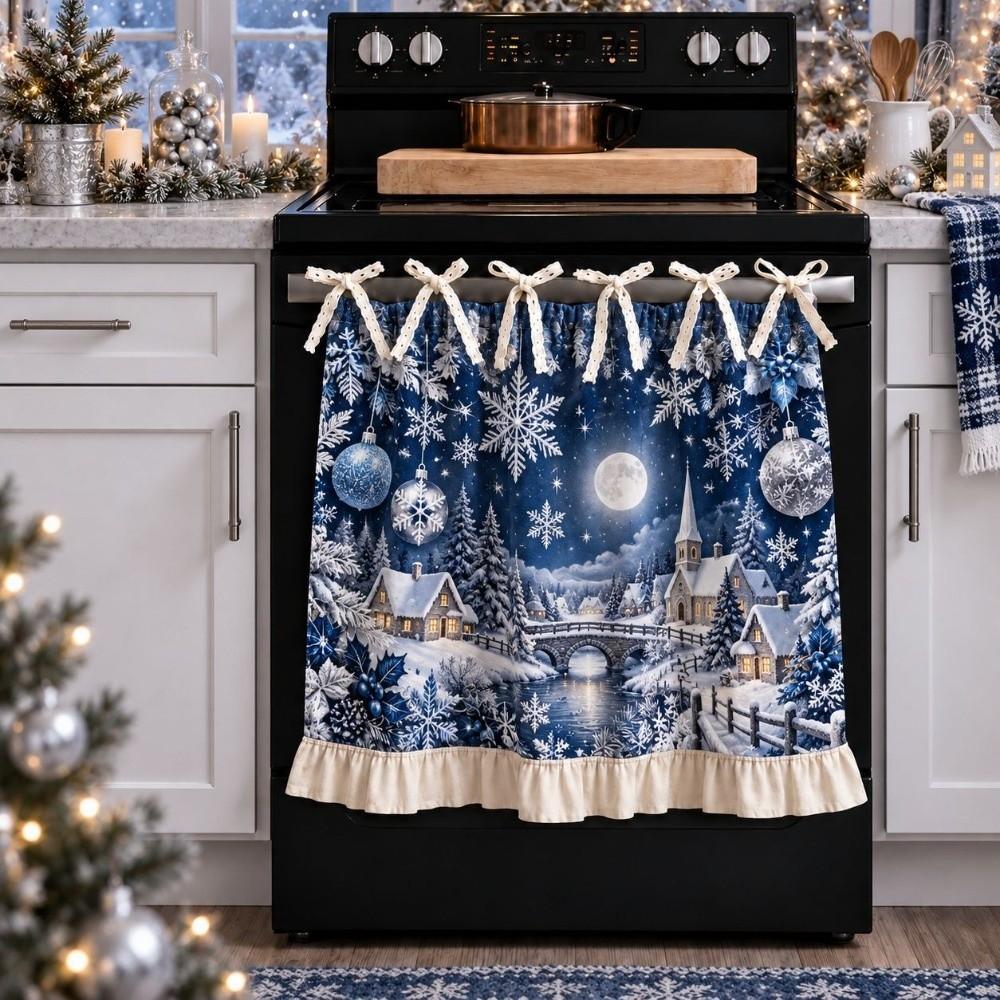 Farmhouse Christmas Cabinet Curtain Pastoral Style Kitchen Stove Cover Skirt Kitchen