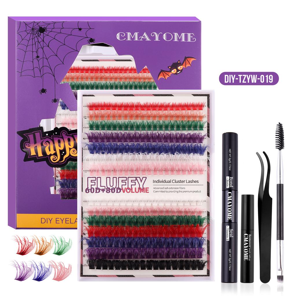 Hot Melt Single Cluster Diy Segmented Halloween Style Colored False Eyelashes Large Capacity Single Cluster False Eyelash Set