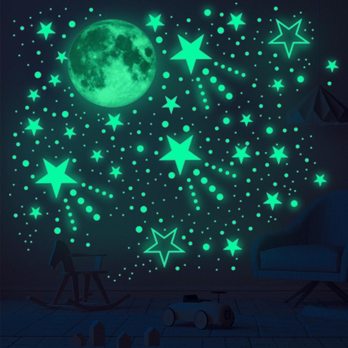 

435pcs Radiant Luminous Star & Moon Wall Stickers - Illuminate Your Space with Glow-in-the-Dark DIY Wall Art - Aesthetic Home & зелений