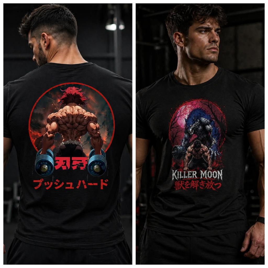 Anime Baki Yujiro Hanma Gym Back Printed Tshirt Bodybuilding Unisexga Graphic Tee Harajuku Streetwear Cotton Oversized Unisex