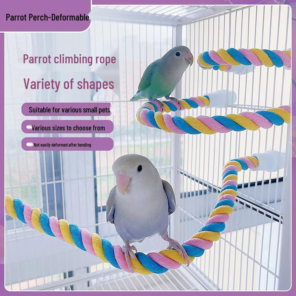 

Игрушка-веревка для лазания для попугаев - Цвета макарон, Деформируемая хлопковая жердочка для птиц S - 1 piece