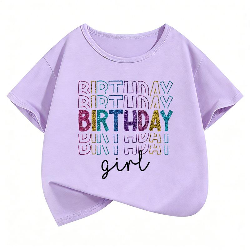 T-shirt Grafiche con Stampa Lettere per Ragazze Compleanno Estate Manica Corta Abbigliamento Bambina Top Kawaii T-shirt per Bambini Y2K