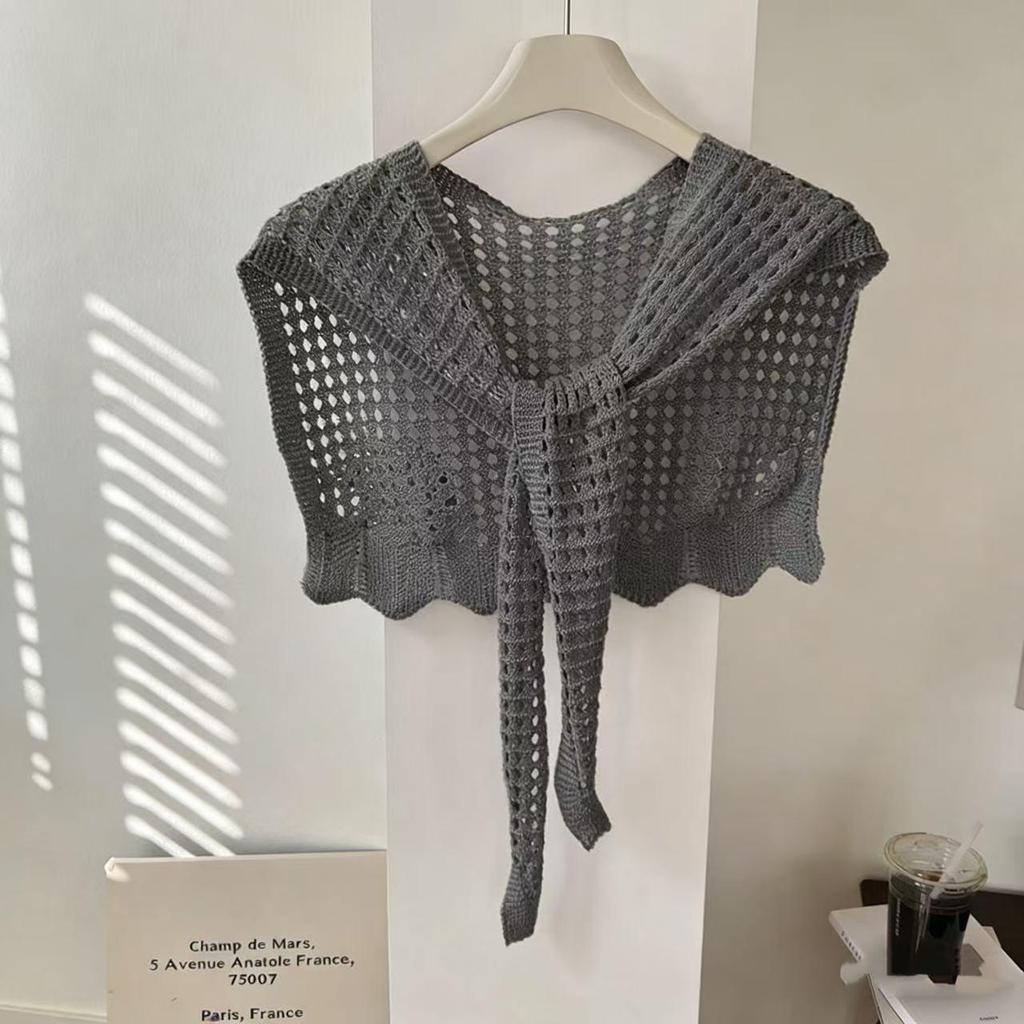 Damen Modestrick-Häkelschal - Dekorative Taillenschleife, Luftige Sommer-Schulterbedeckung, Sonnenschutz mit Rock.