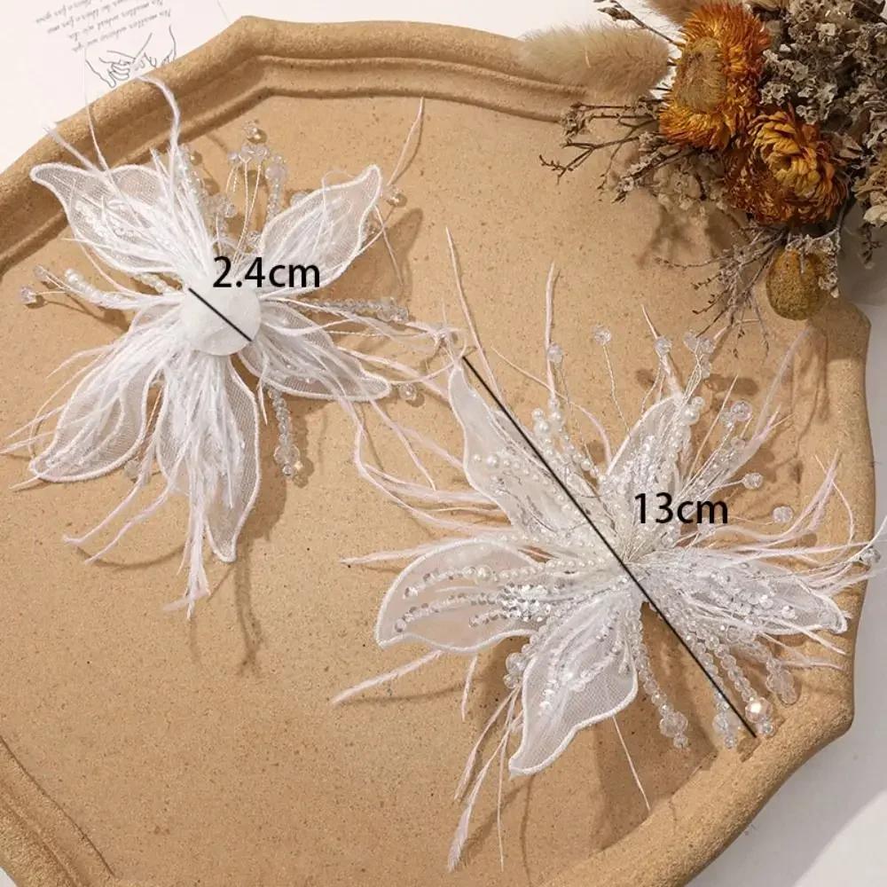 Feather Pearl 3D Organza Flower Patch Crystal Flower Twisted Wire Studded Patch Multi-layer Hand-made Embroidery Patch