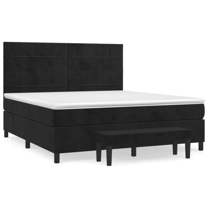 3137859 vidaXL Lit à sommier tapissier avec matelas Noir 180x200 cm Velours