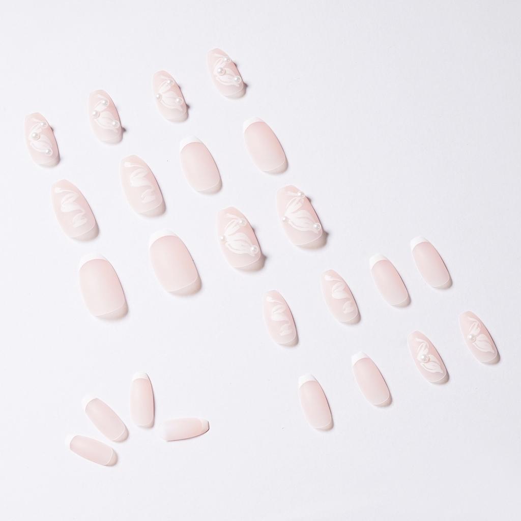 Pink Ballet Ribbon French Pearl Wearing Nail Finished Fake Nail Nail Patch Nail Patch Removable Nail Patch