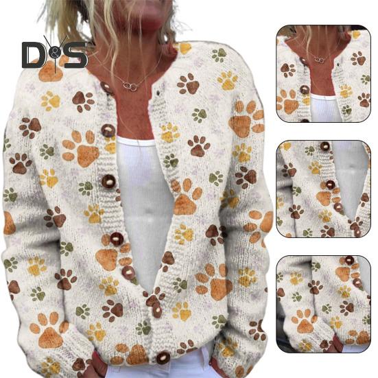 Damen Pullover Strickjacke Rundhals Langarm 3D Blumenmuster Button Up Strickjacke Verdickte warme Herbst Winter Tops