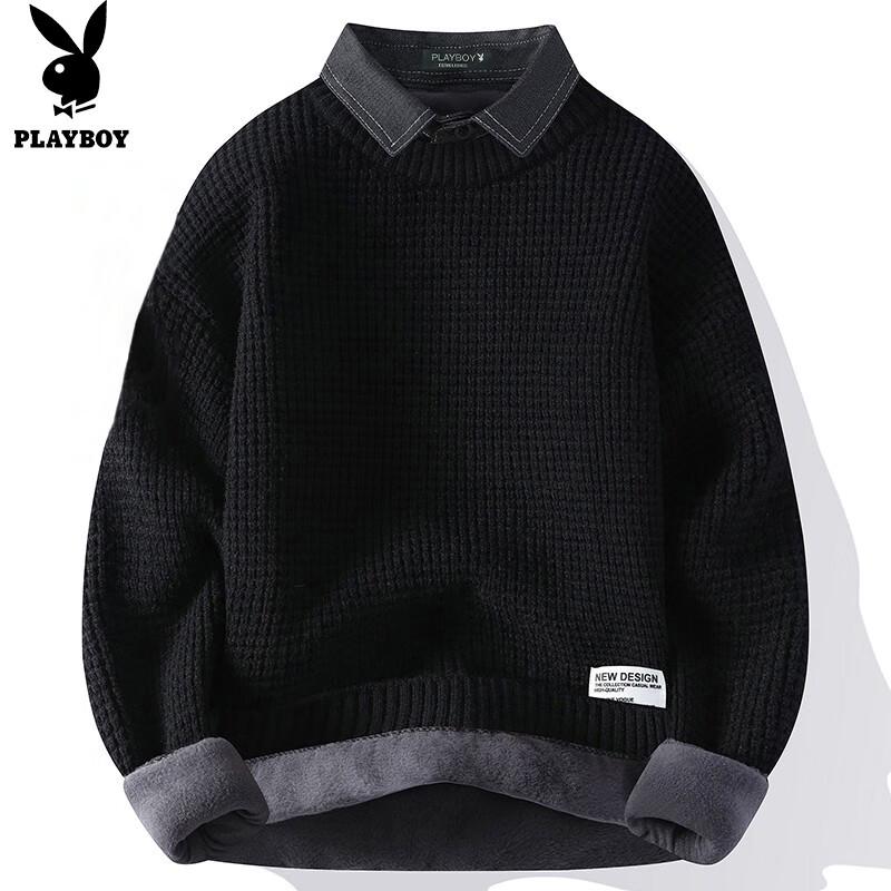 Playboy Men's Fleece-Lined Faux Two-Piece Sweater