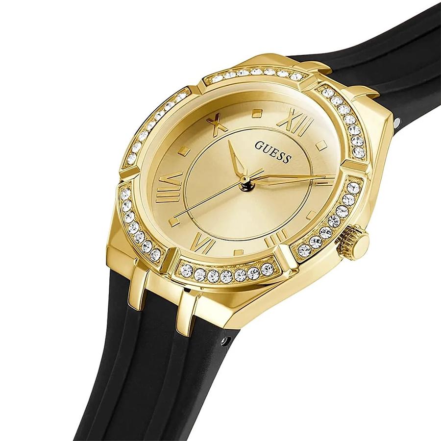 Guess Gold Dial Black Silicone Strap Women's Quartz Watch - GW0034L1