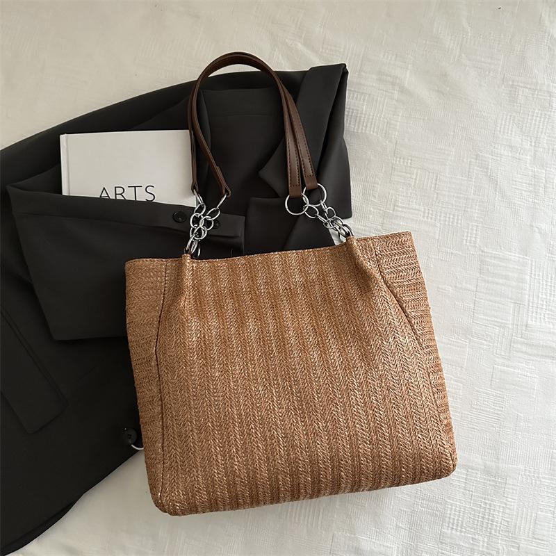 

Ретро плетеная сумка-тоут женская 2025 новая модная большая вместительная соломенная сумка модная универсальная сумка через плечо коричневый