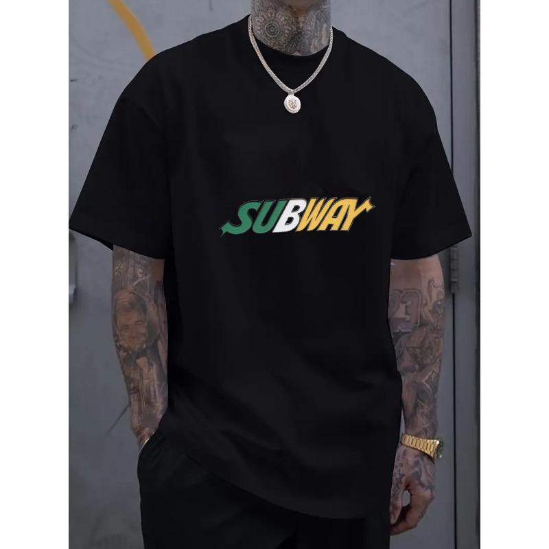 

Men s Casual T-Shirt Black Subway Logo Print Streetwear Daily Wear 4XL