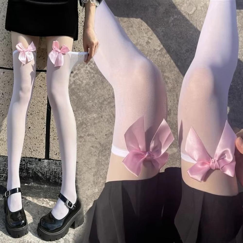 Sweet Black White Bowknot Thigh High Stockings Lace Overknee Fishnet Stockings Gothic Punk Sexy Long Socks Girls