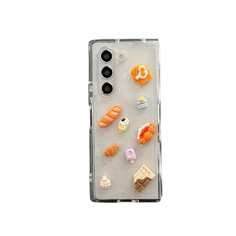 Glitter Glue Bread Mobile Phone Case for Samsung Zflip6 Clamshell Folding Screen Zfold5 Ice Cream