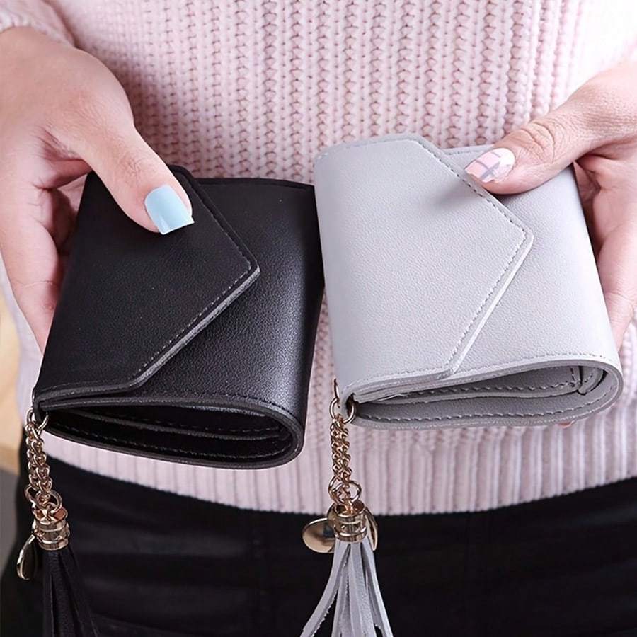 Adorable Tassel Decor Wallet Faux Leather Multi-Function Wallet Women Short Wallet Coin Card Holder Gifts Valentines For Women Wallet Purse Wallet