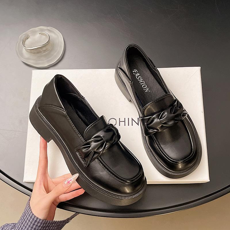 

Round head platform loafer single shoes women s college style jk small leather shoes versatile British 2025 new one-pedal trendy single shoes 35