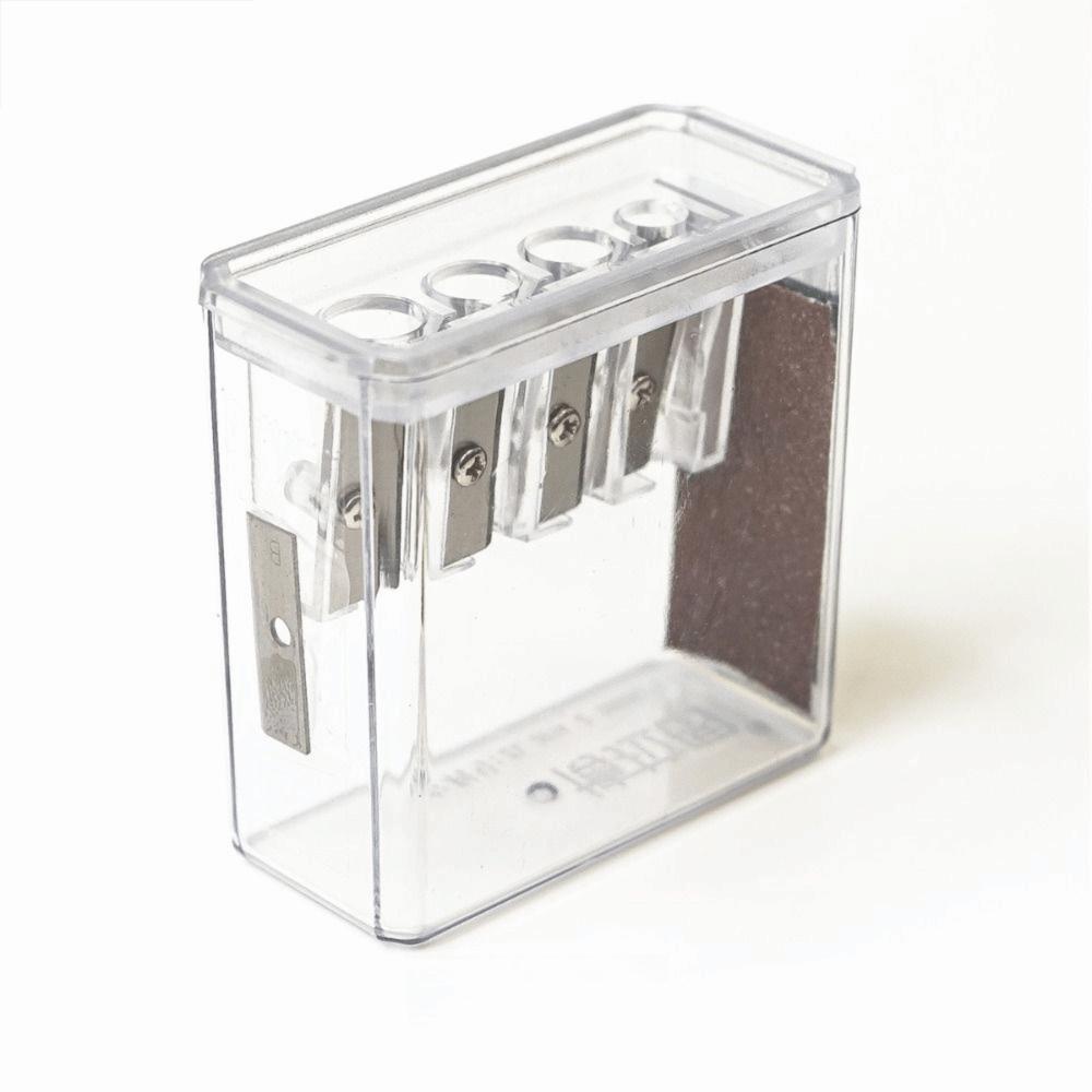 4 Holes Pencil Sharpener Multi-functional Long Point Charcoal Sharpener with Lid Transparent Sketching Students Manual Sharpener
