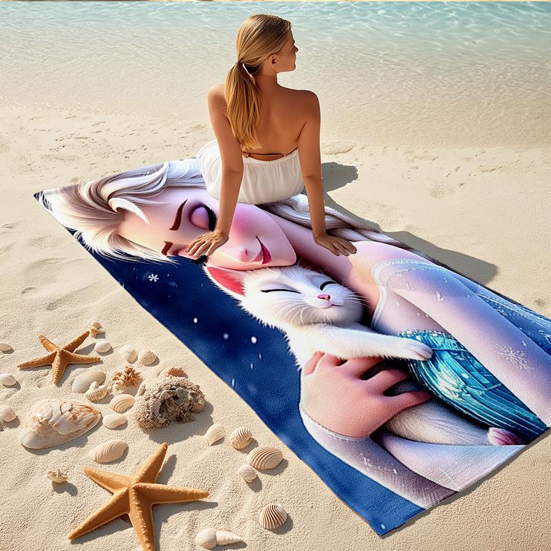 1Pc Elsa'S Winter Whiskers Beach Towel, Quick Dry, Multi-Use for Beach Pool Gym Yoga Home Travel, Christmas, Halloween, Xmas Gift M928531
