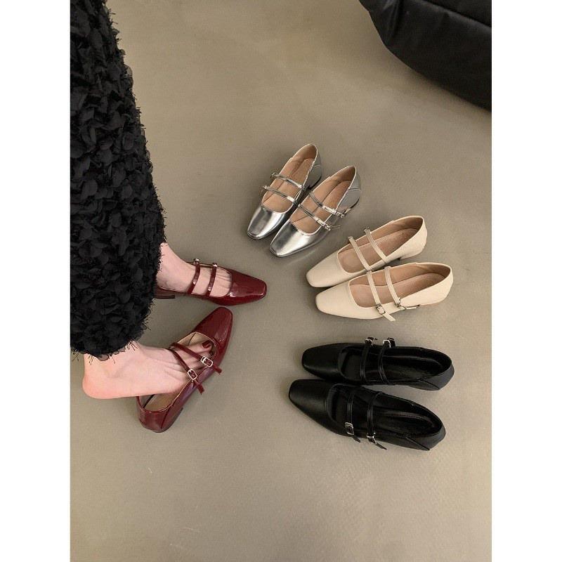 Korean version of the design sense, light mouth single shoes, small leather shoes, thick heel women's shoes, summer new French retro silver Mary Ja