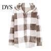 Cardigan Sweater Winter Coat Plaid Print Hooded Thick Windproof Open Stitch Knit Outerwear Mid Length Fuzzy Plush Jacket for School Travel Fall