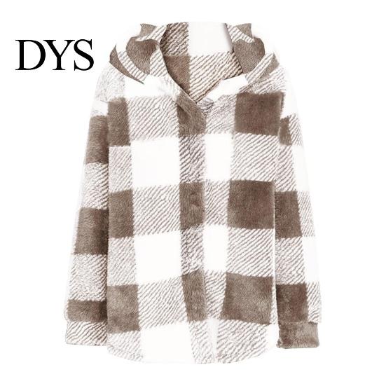 Cardigan Sweater Winter Coat Plaid Print Hooded Thick Windproof Open Stitch Knit Outerwear Mid Length Fuzzy Plush Jacket for School Travel Fall