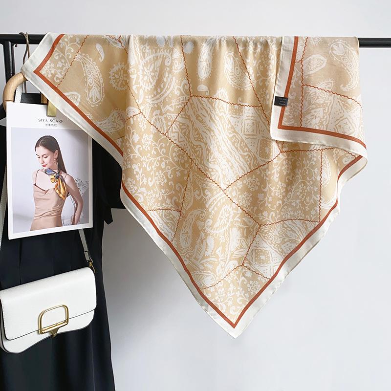 High-end  Elegant and Fashionable Temperament  Herringbone Square Scarf  Korean Niche Retro Ladies Plant Floral Printed Silk Scarf