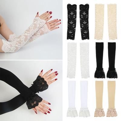 Elastic Cycling Fingerless Lace Glove Women Arm Sleeves Sunscreen Arm Cover Breathable Mittens