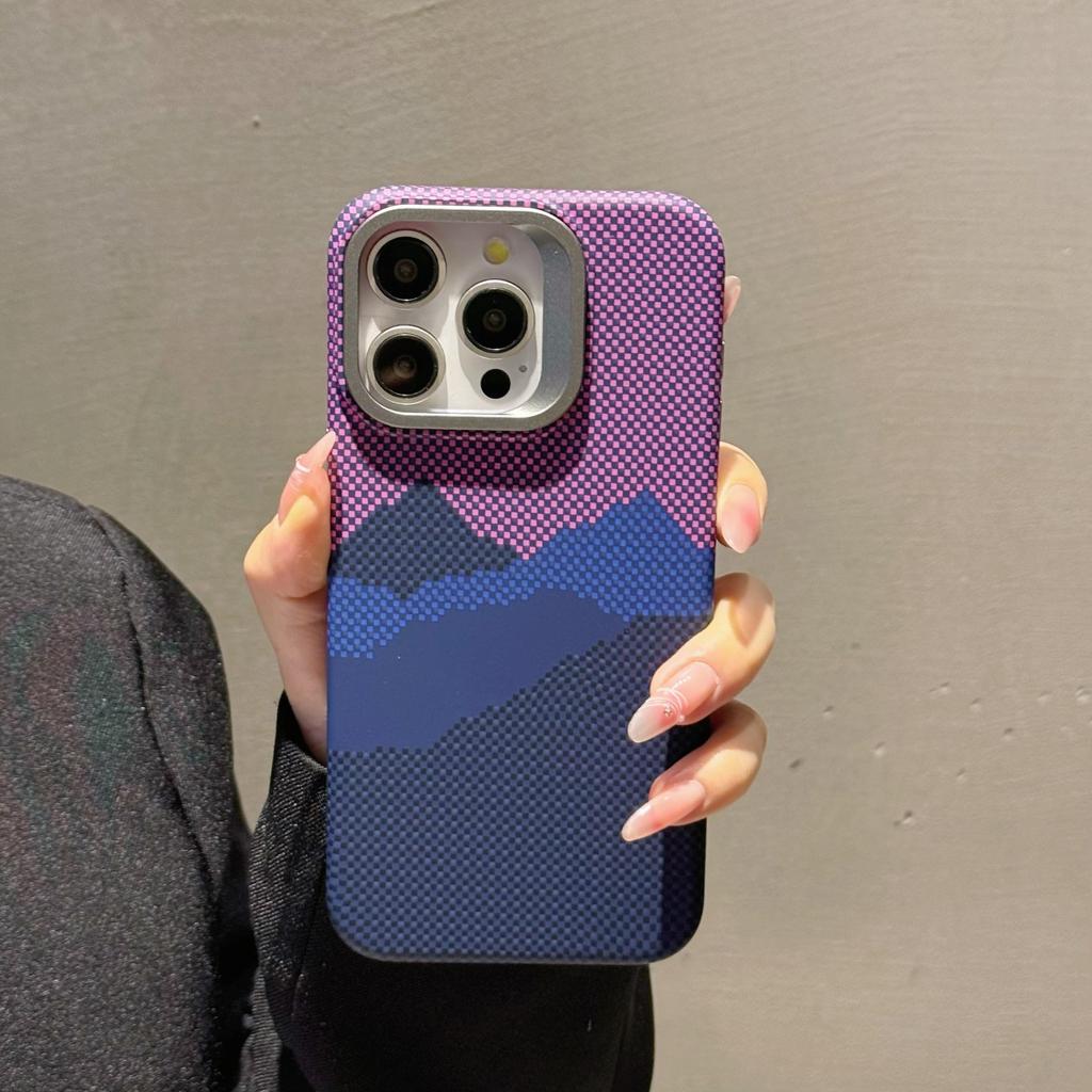 Metal Lens Bracket Carbon Fiber Pattern Mountain Galaxy Suitable for IPhone 15 Magnetic Phone Case Apple 14 PC Case