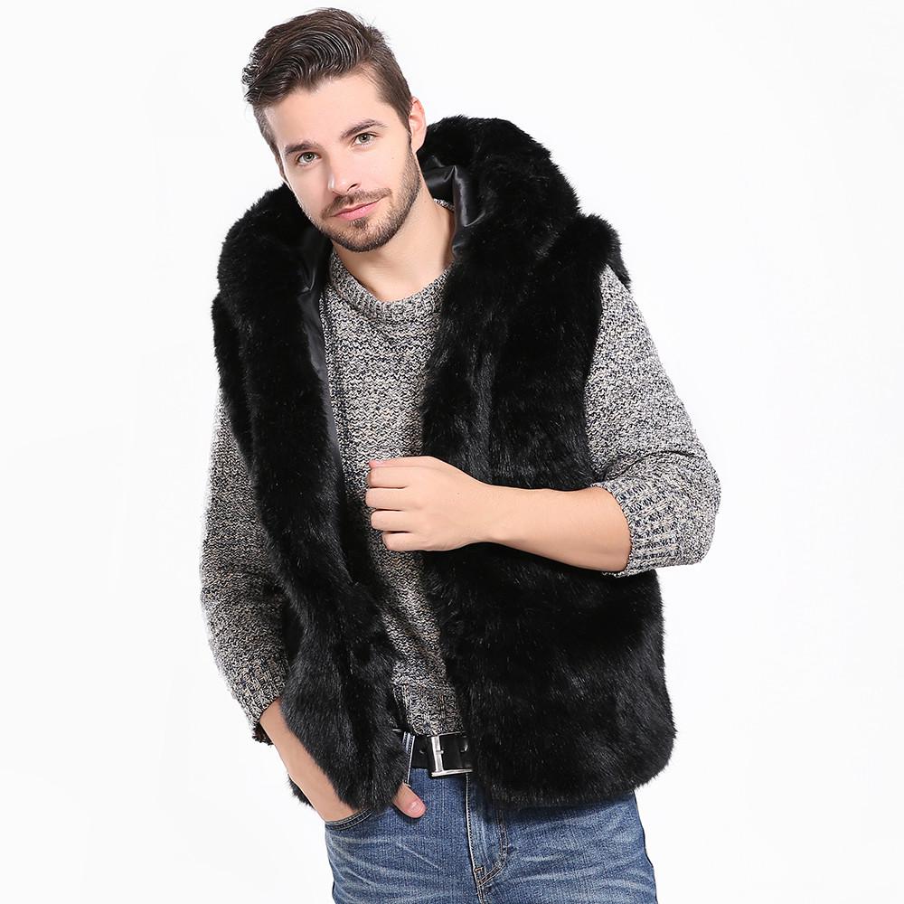 Buy Men Faux Fur Vest Jacket Sleeveless Winter Warm Coat Hooded