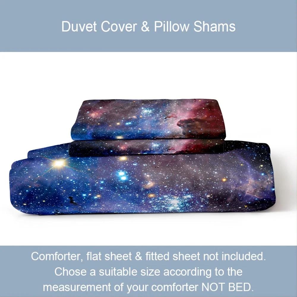 3-Piece Galaxy Bedding Set Soft Comfortable Red Starry Sky Duvet Cover & Pillowcase No Pillow Core Included