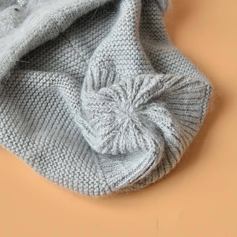 RTS Stock Winter Womens Knit Hats Angola Wool Warm Knitted Beanie Custom Colored Thread Ski Hat Fluffy Skull Hat