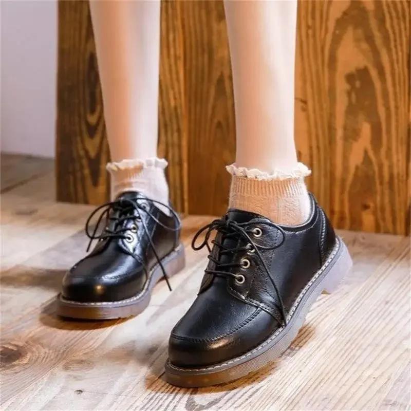 Retro Women's Leather Single Shoe Autumn New Lace Up with Skirt Mary Jane Shoe Flats Women Shoes Luxury Designer Shoes