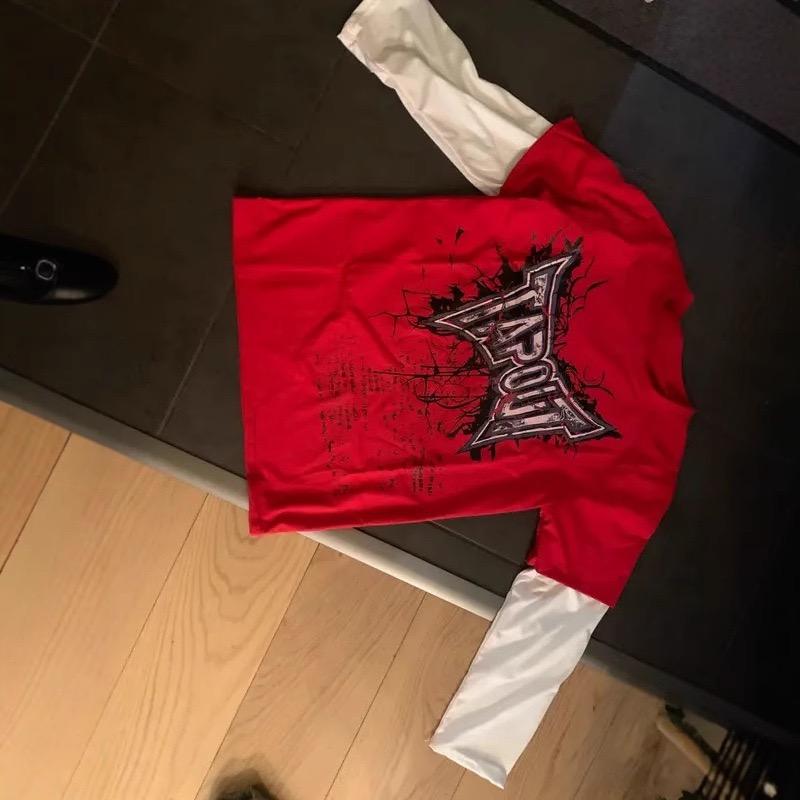 RogueWave Y2K T-shirt Męski Nowy Hip Hop Czerwony Nadruk Okrągły Dekolt Oversize Długi Rękaw T-shirt Casualowa Odzież Gotycka Bluzki Streetwear