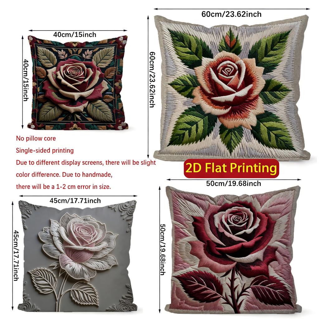 2D Vintage Rose Floral Throw Pillow Covers Pattern Cushion Cover Suitable For Sofa Bedroom Car Pillow Cover