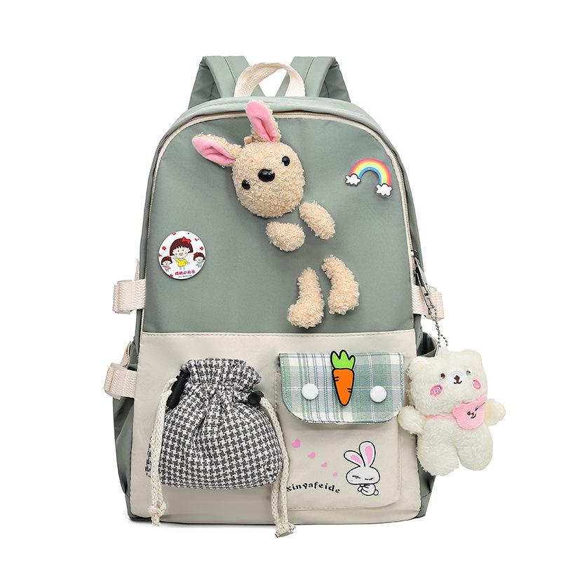 Fashion Casual Backpack Female Cute Cartoon Lightweight Elementary School Bag Large Capacity Contrasting Color Backpack