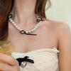 Temperament Crystal Pearls Bowknot Necklaces for Women Anniversary Jewelry