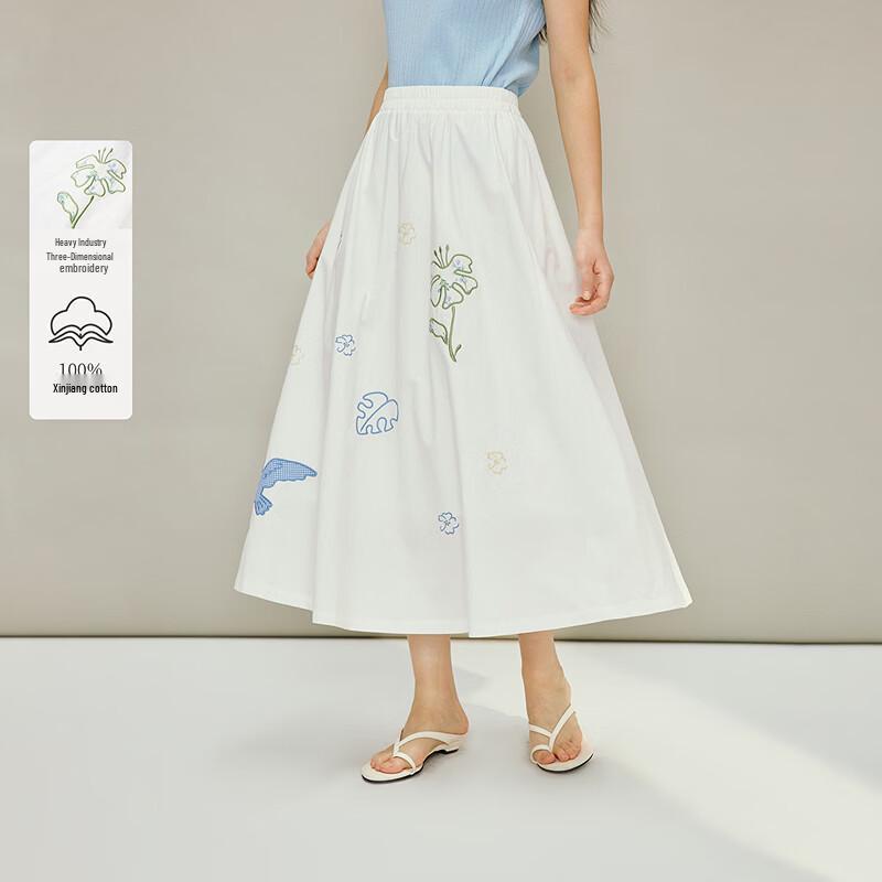 INMAN Women s Embroidered Cotton A-line Midi Skirt L