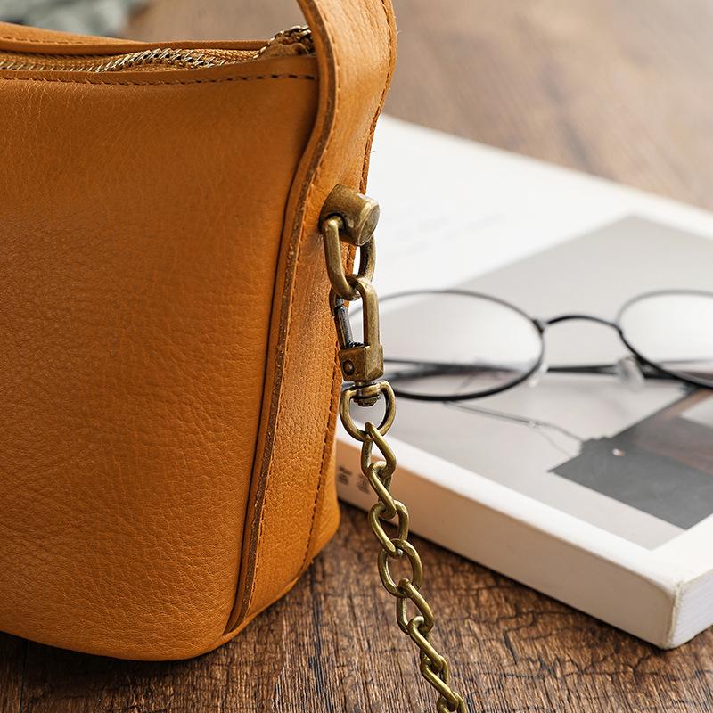 Johnature Versatile Simple Genuine Leather Women Chain Bag Natural Soft Cowhide Solid Color Shoulder & Crossbody Bags