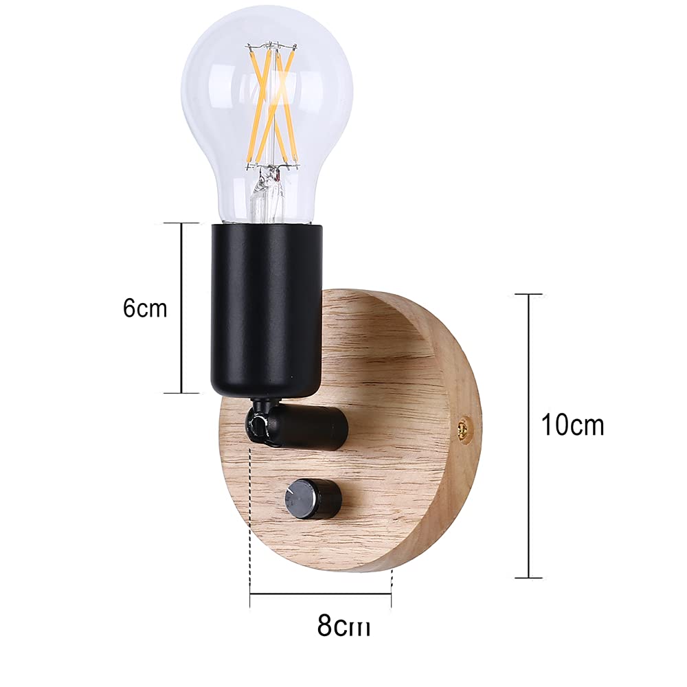 Lightess Retro Entryway Light, Dimmable Wall Light, 360° Adjustable Angle, Industrial and Nordic Style, Wall-Mounted Porch Lighting, Antique Style,