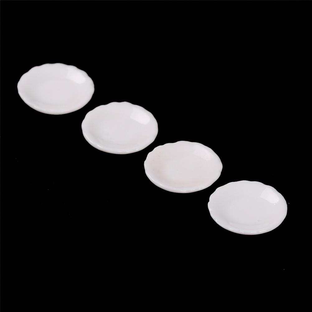 4Pcs 1/12 Dollhouse Miniature White Round Dishes Plate Tableware Kitchen Toy