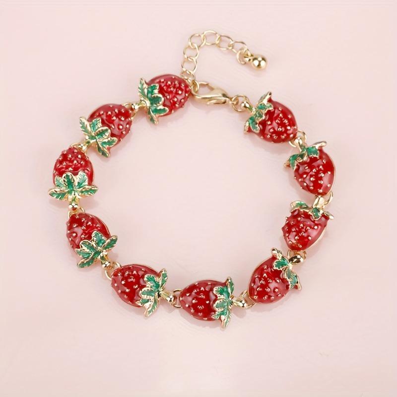 Strawberry Drip Oil Alloy Bracelet - Fresh Holiday Birthday Gift for Girls