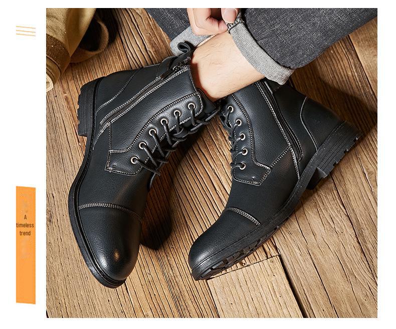 Pánské kožené boty Martin v britském stylu s protiskluzovou podrážkou, 2024: Retro šněrovací vysoké boty s kulatou špičkou pro podzim a zimu