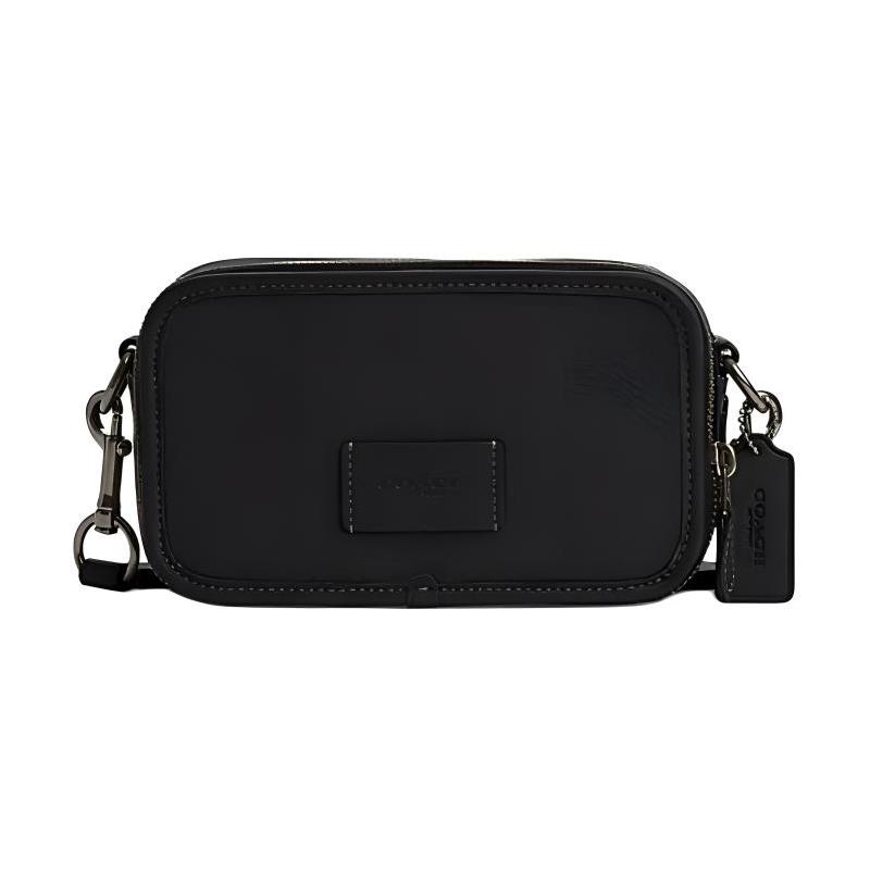 

COACH 20 solid color embossed logo zipper hardware buckle cow leather shoulder crossbody bag small women s black чорний